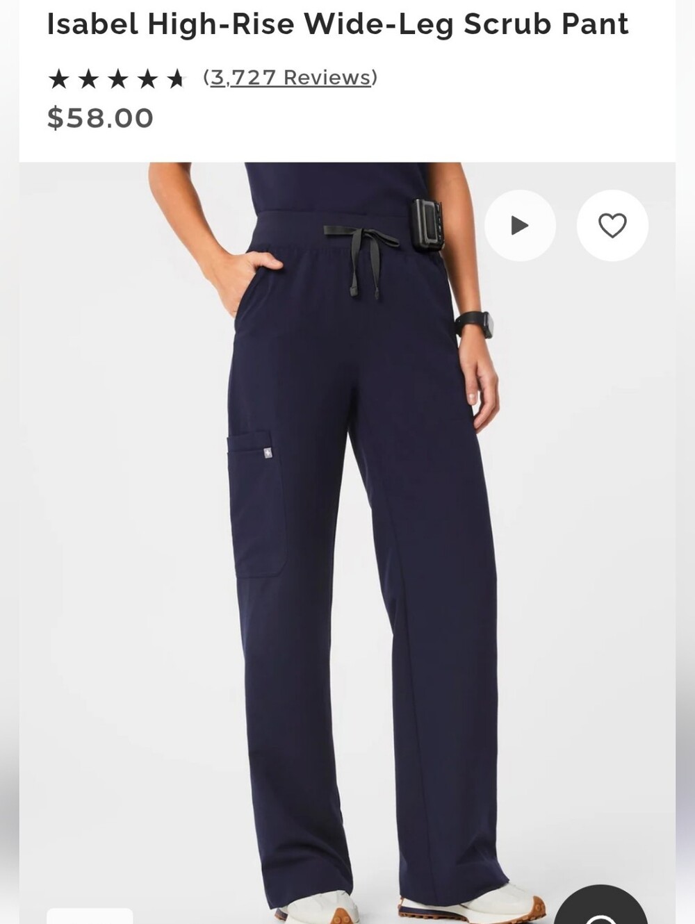 Isabel High-Rise Wide-Leg Scrub Pant Small Tall, New Without Tags Navy